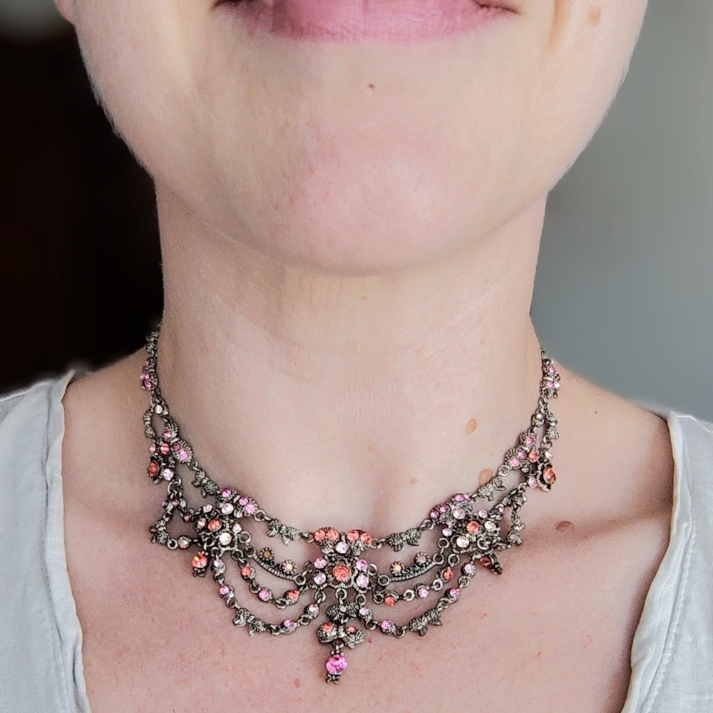 Elegant Pink and Silver Choker Necklace